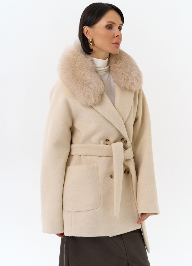 Женское утепленное пальто с отделкой из меха песца модель № 32004 универмаг малина