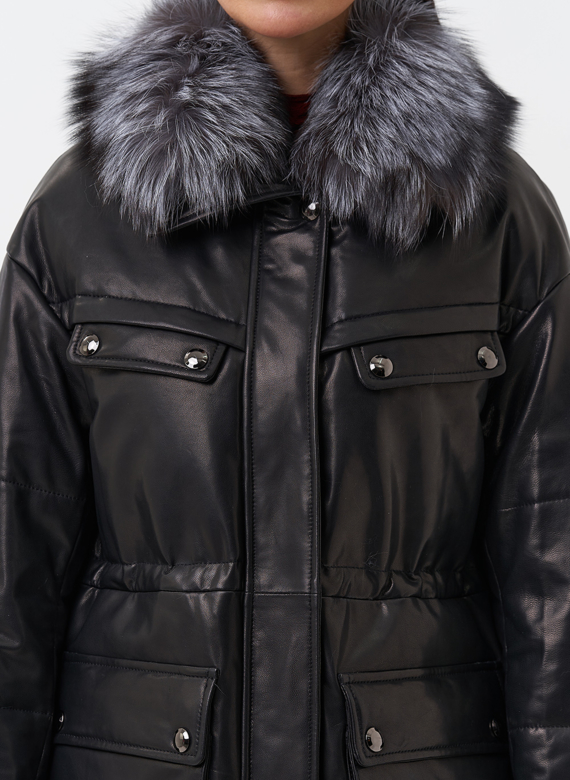 Кожаный пуховик с мехом