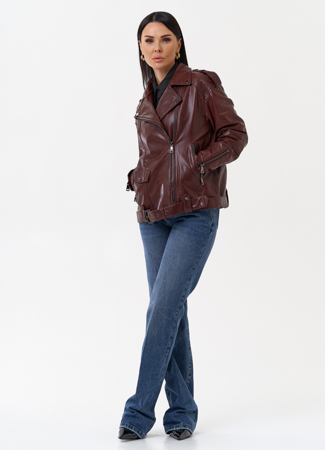 Женская косуха бордового цвета модель № 77877 универмаг малина