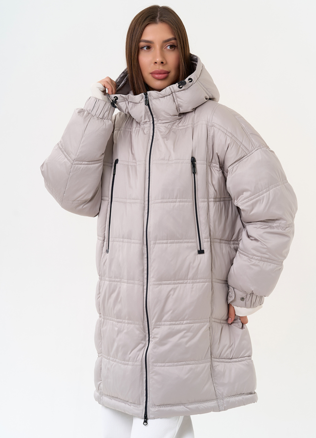 Женский светлый пуховик с капюшоном модель № 31585 универмаг малина