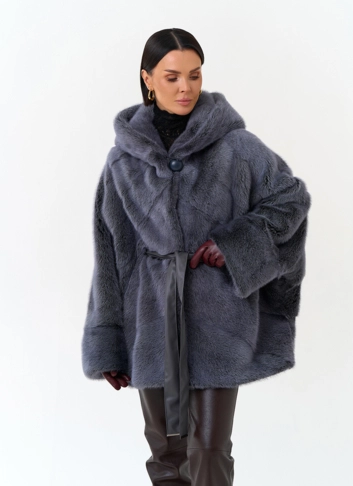 Женская норковая шуба с капюшоном фото