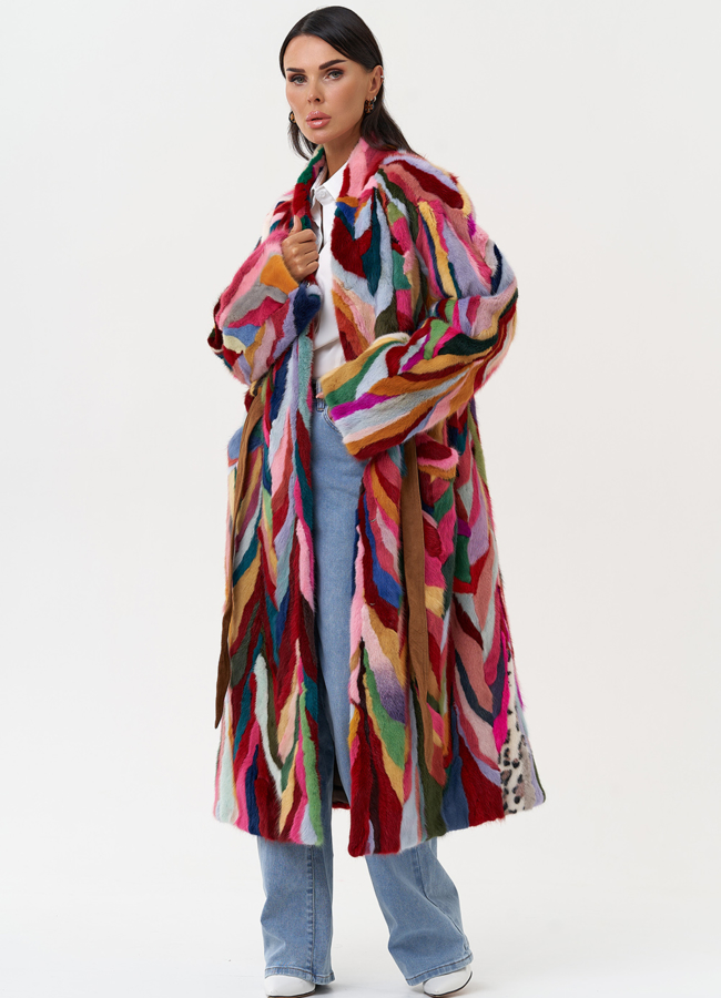 Норковая шуба в стиле пэчворк модель № 31299 универмаг малина