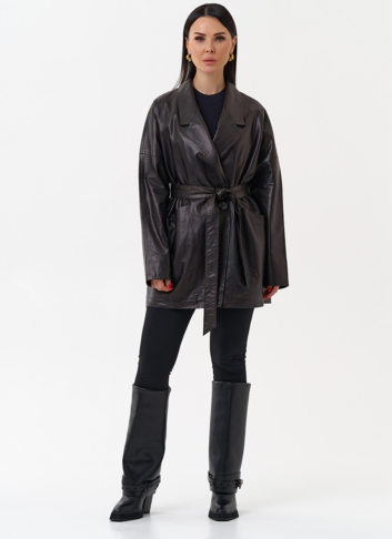 Жакет удлиненный из натуральной кожи