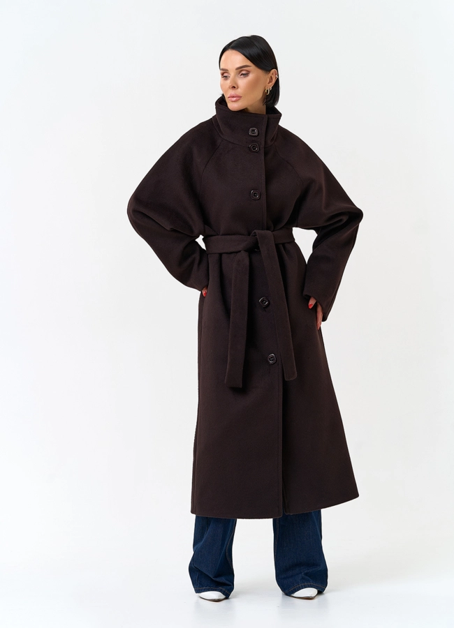 Женское длинное пальто с воротником стойкой модель № 34145 универмаг малина фото