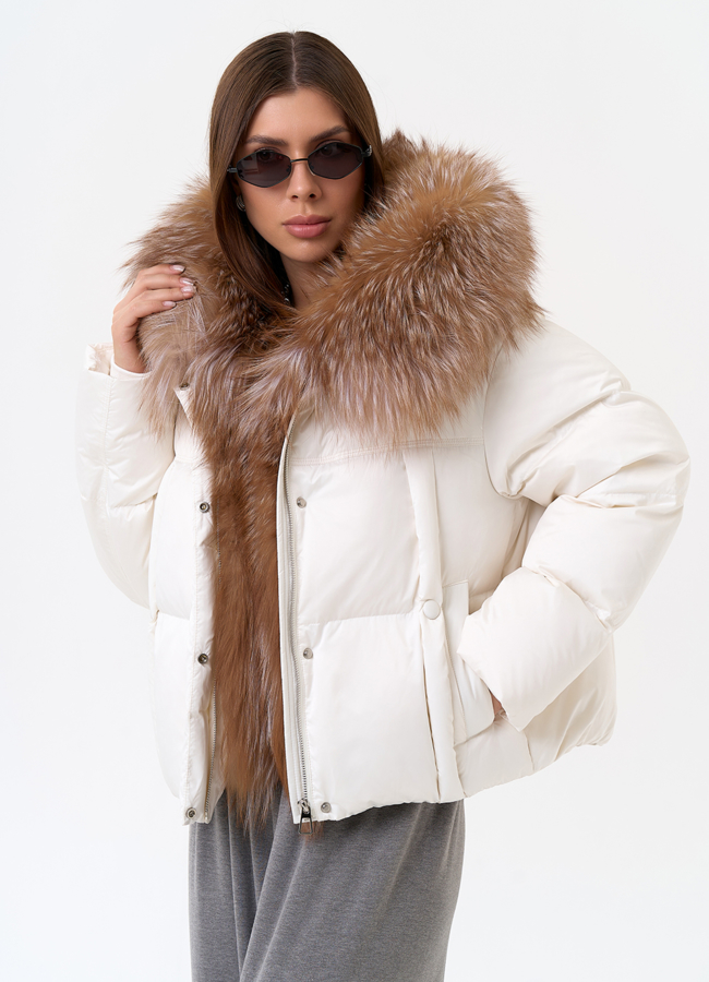 Женский пуховик с капюшоном из меха блюфрост модель № 31429 универмаг малина