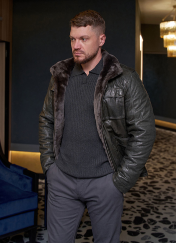 Мужская утепленная кожаная куртка 