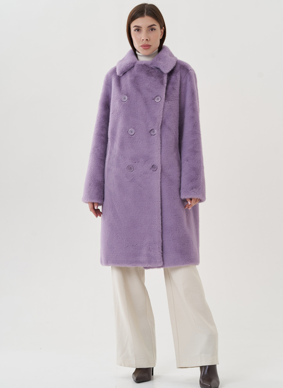 Женского пальто из эко меха на пуговицах