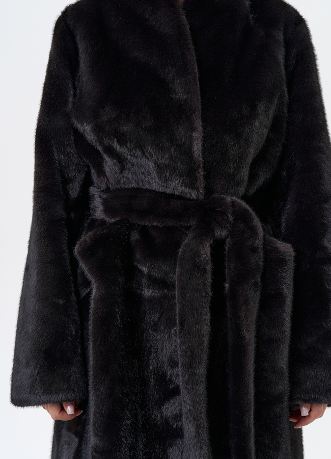 Женское пальто из эко меха с воротником шаль модель № 31255 универмаг малина