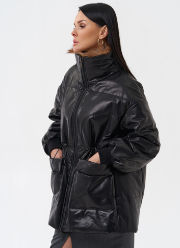 Кожаный пуховик с мехом