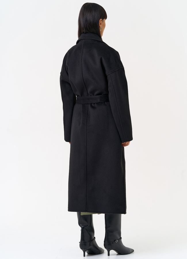 фото Женское двубортное пальто черного цвета модель № 31623