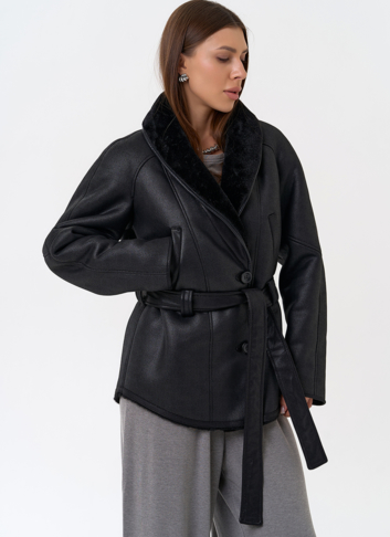 Женская дубленка из эко замши в стиле ретро