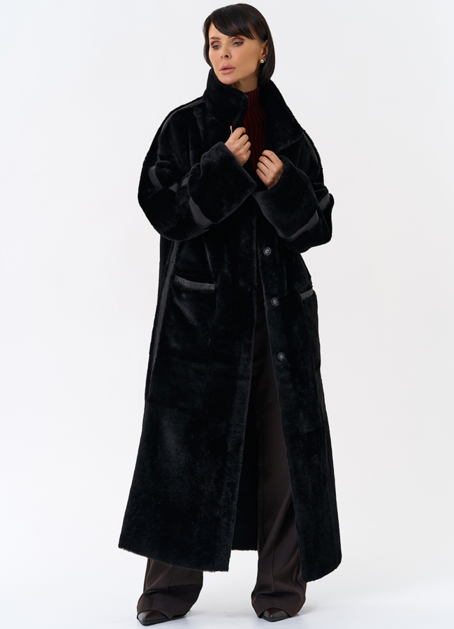 Женская двухсторонняя дубленка с воротником стойкой модель № 31914 универмаг малина