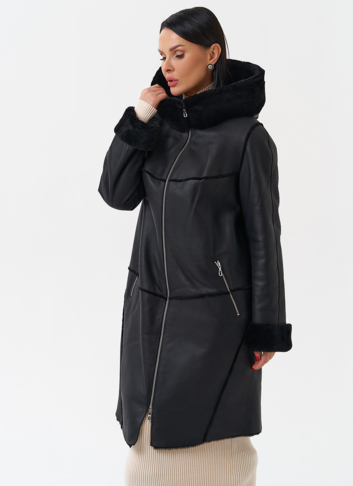 Натуральная дубленка с капюшоном