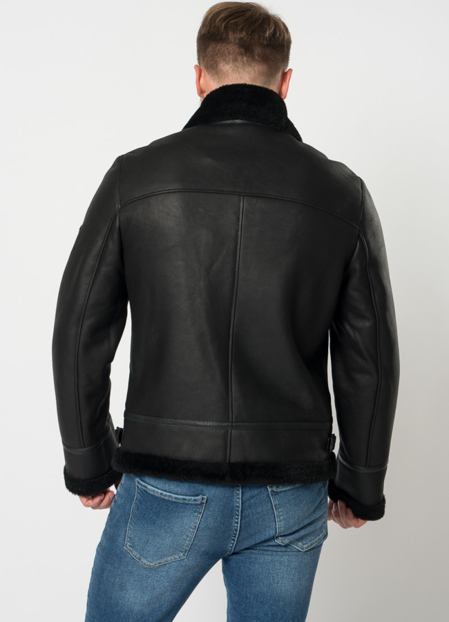 Мужская дубленка косуха в черном цвете модель № 21353 в рассрочку