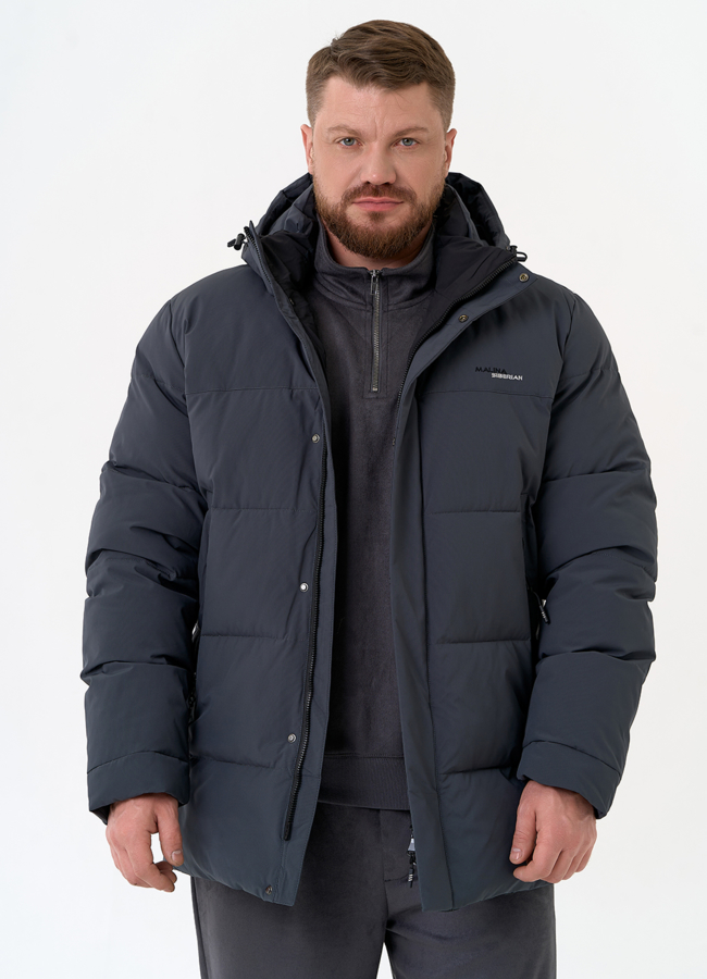 Мужской пуховик с капюшоном  модель № 31451 меха малина