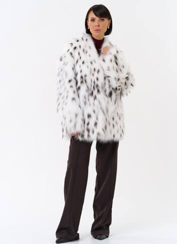 Шуба из лисы с инкрустацией под рысь