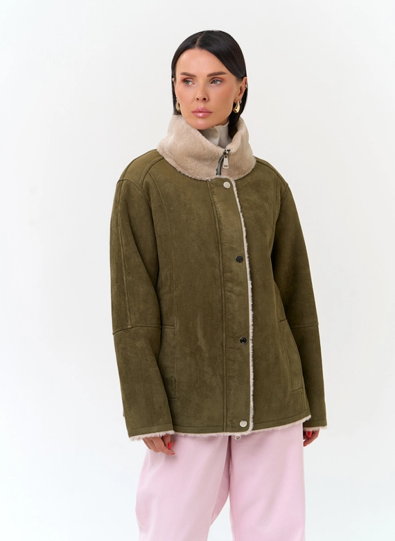 Женская дубленка из эко замши фото
