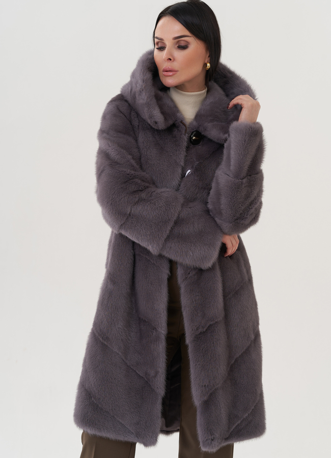 Шуба из норки с капюшоном  модель № 25607 универмаг малина