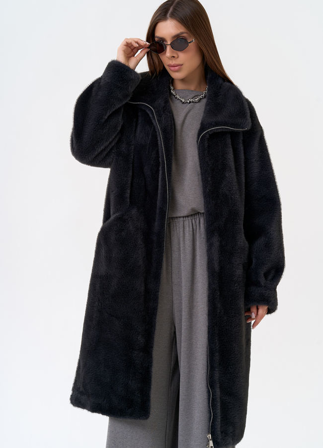 Женская шуба из эко меха с воротником стойкой модель № 31272 универмаг малина