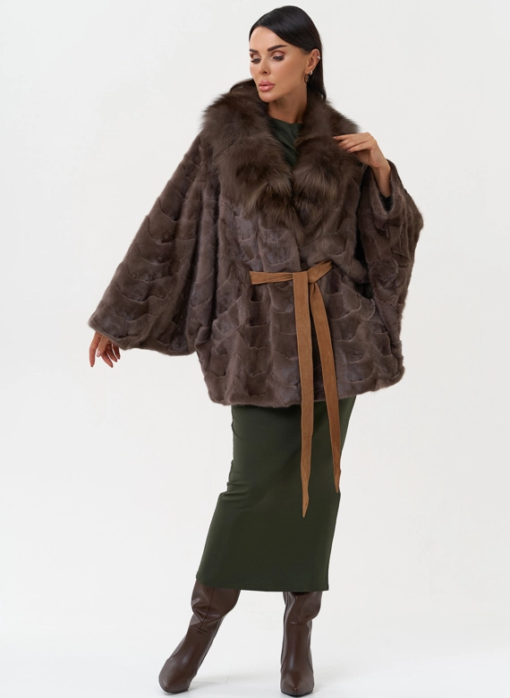 Норковая шуба с отделкой из лисы