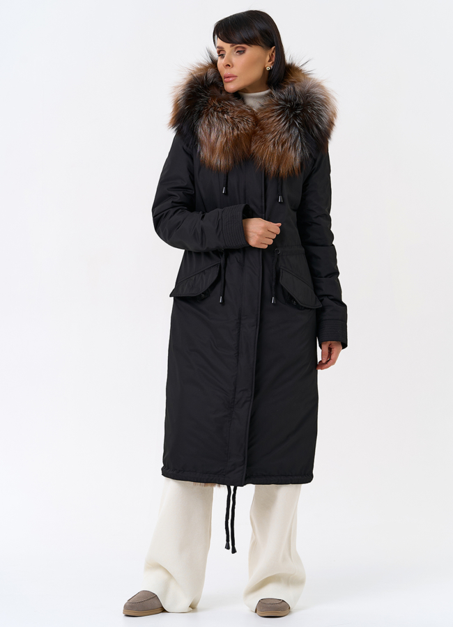 Женская парка с капюшоном из меха чернобурой лисы модель № 31992 универмаг малина