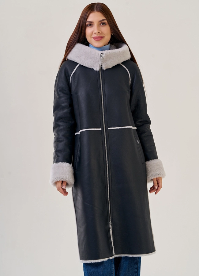 Женская дубленка с капюшоном модель № 24557 в рассрочку