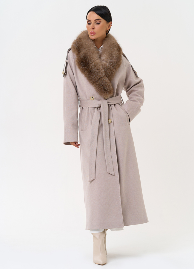 Утепленное женское пальто с английским воротником из меха фроста модель № 31410 меха малина