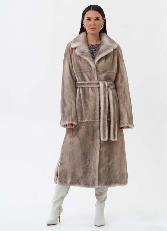 Длинная светлая норковая шуба модель № 29164 в рассрочку