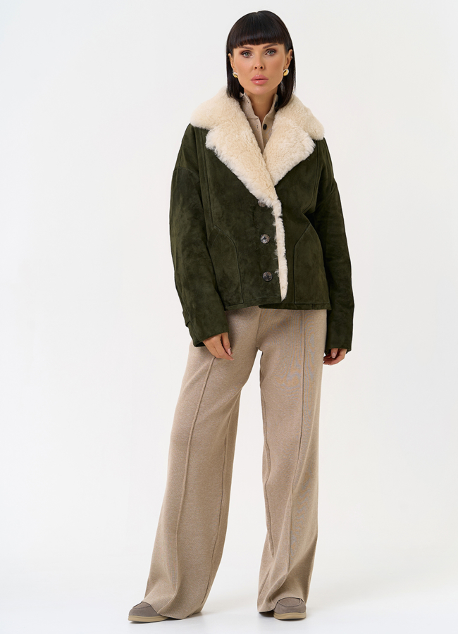 Пуховик из натуральной замши с английским воротником модель № 31565 универмаг малина