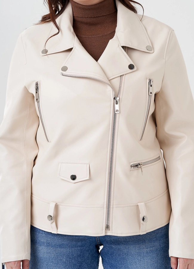 Светлая куртка косуха из эко кожи модель № 24218 в рассрочку