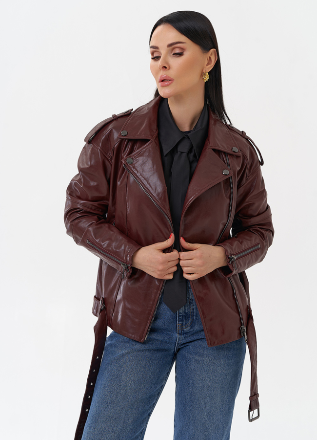 Женская косуха бордового цвета модель № 77877 универмаг малина