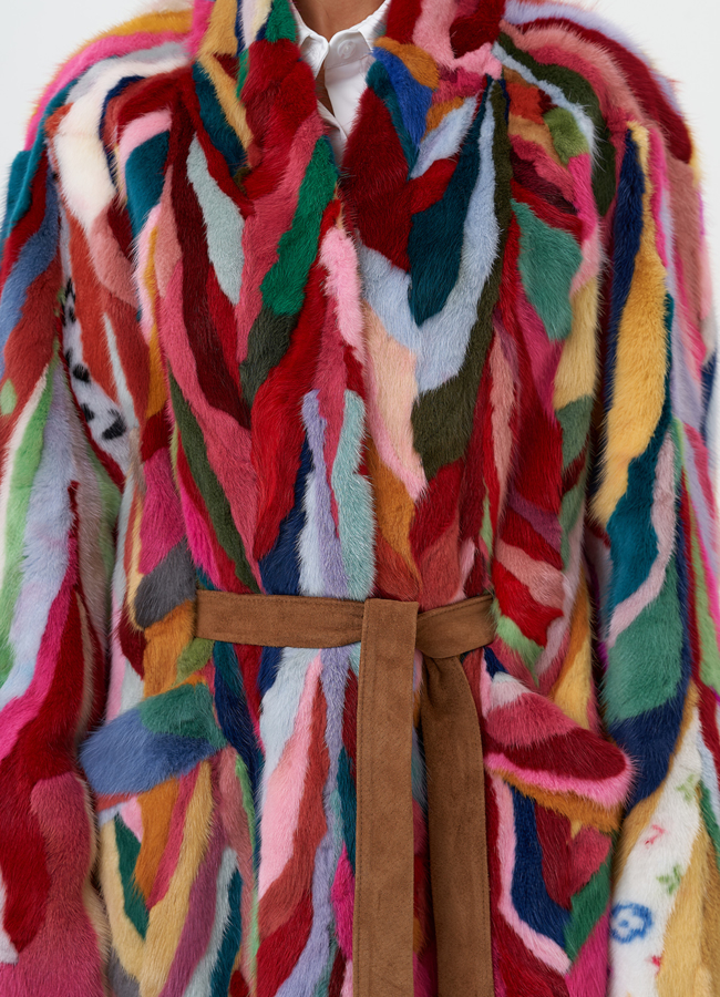 Норковая шуба в стиле пэчворк модель № 31299 в кредит