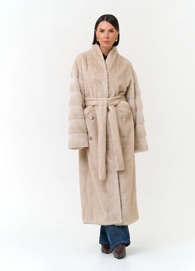 Женское пальто из эко меха модель № 33877 меха малина